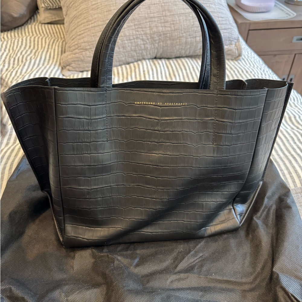 Ampersand as Apostrophe Black Croc Embossed Tote